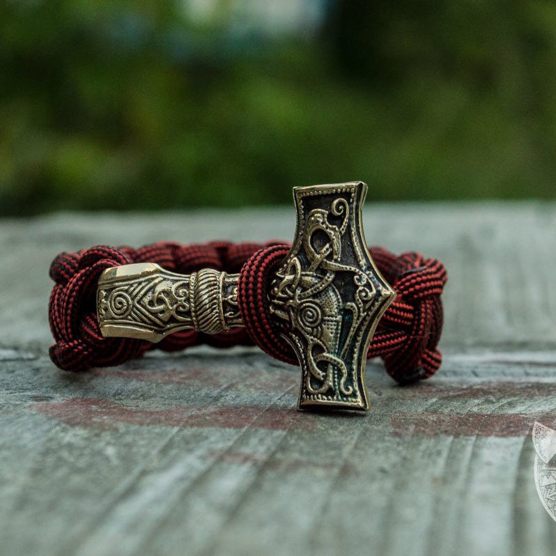 Thors Hammer Red Paracord Bronze Bracelet - VikingsBrand
