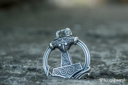 Thors Hammer Viking Pendant with Ornament Sterling Silver Unique Handmade Jewelry