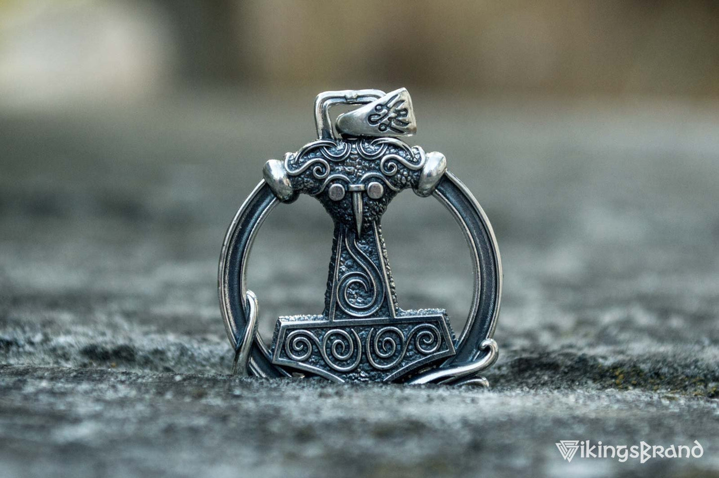 Thors Hammer Viking Pendant with Ornament Sterling Silver Unique Handmade Jewelry