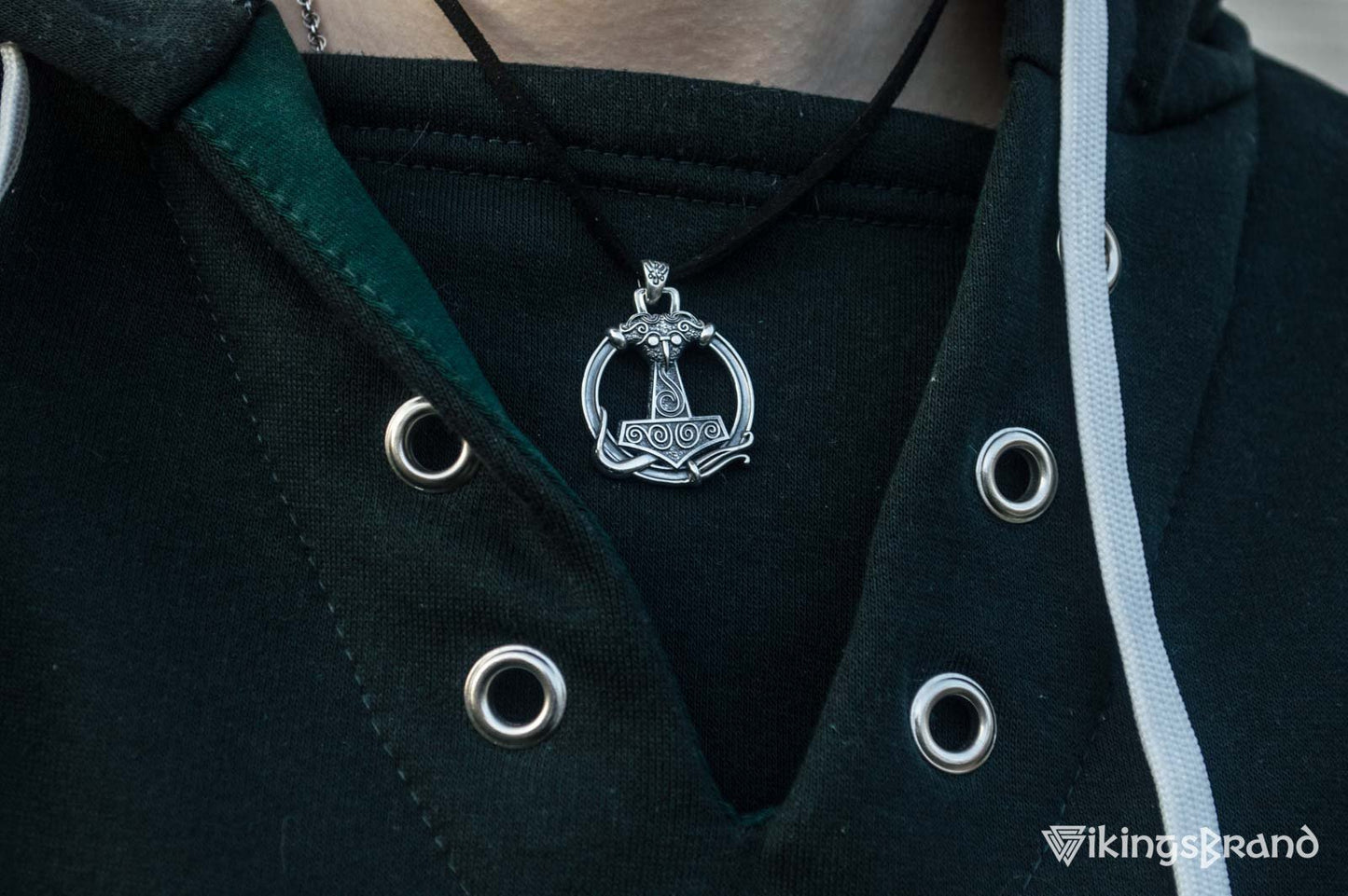 Thors Hammer Viking Pendant with Ornament Sterling Silver Unique Handmade Jewelry
