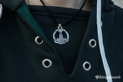 Thors Hammer Viking Pendant with Ornament Sterling Silver Unique Handmade Jewelry