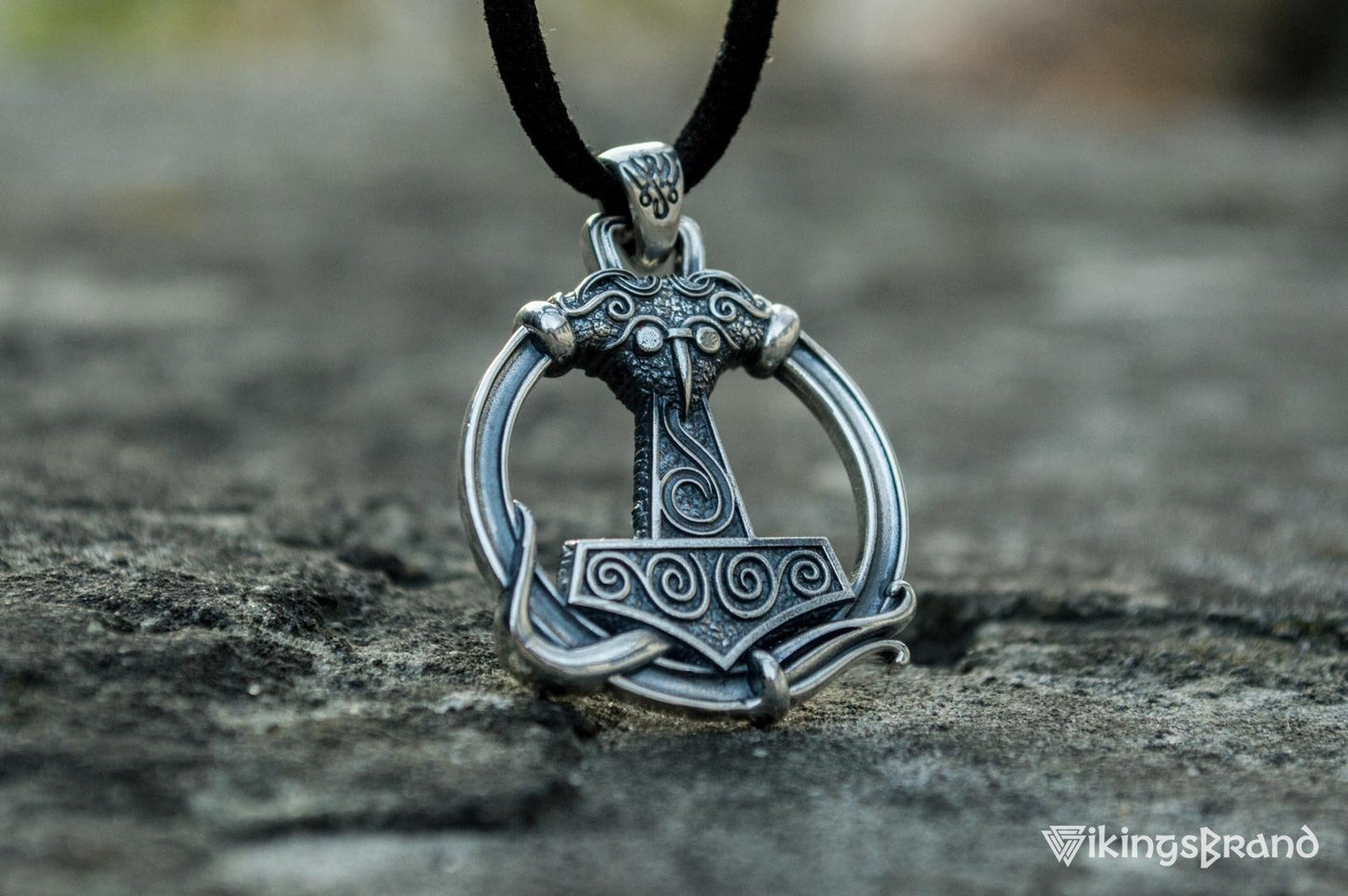 Thors Hammer Viking Pendant with Ornament Sterling Silver Unique Handmade Jewelry