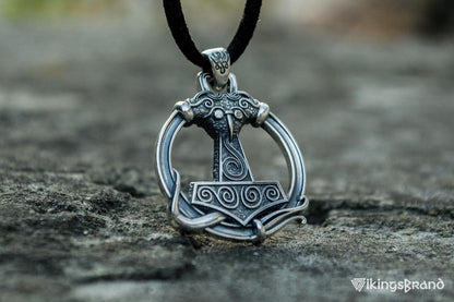 Thors Hammer Viking Pendant with Ornament Sterling Silver Unique Handmade Jewelry