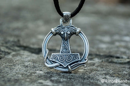 Thors Hammer Viking Pendant with Ornament Sterling Silver Unique Handmade Jewelry
