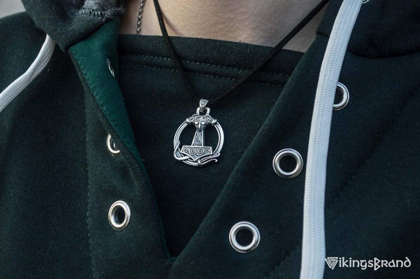 Thors Hammer Viking Pendant with Ornament Sterling Silver Unique Handmade Jewelry