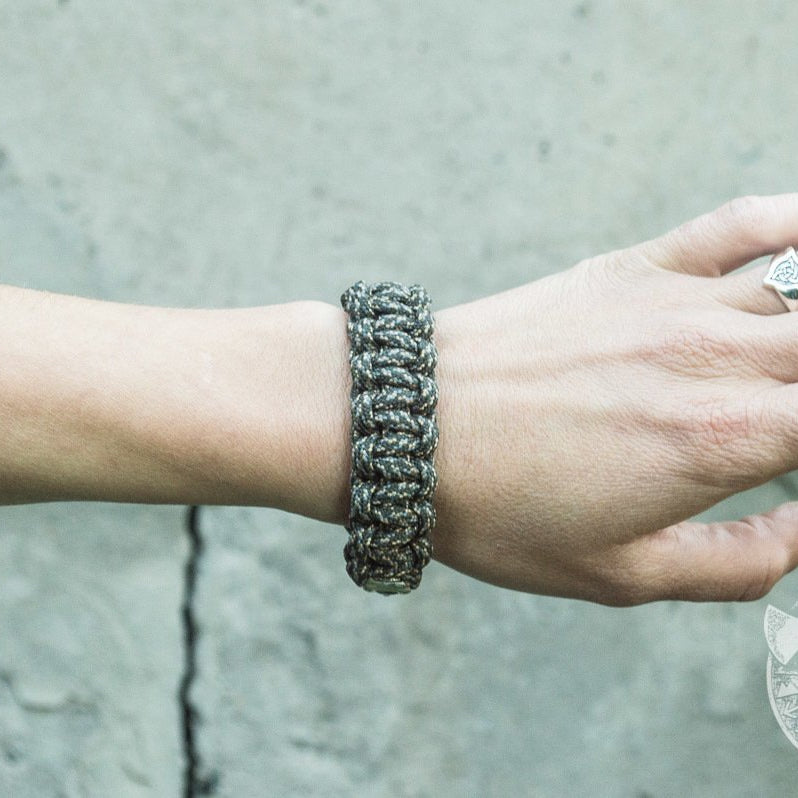 Thors Hammer with Olive Paracord 925 Sterling Silver Bracelet - VikingsBrand