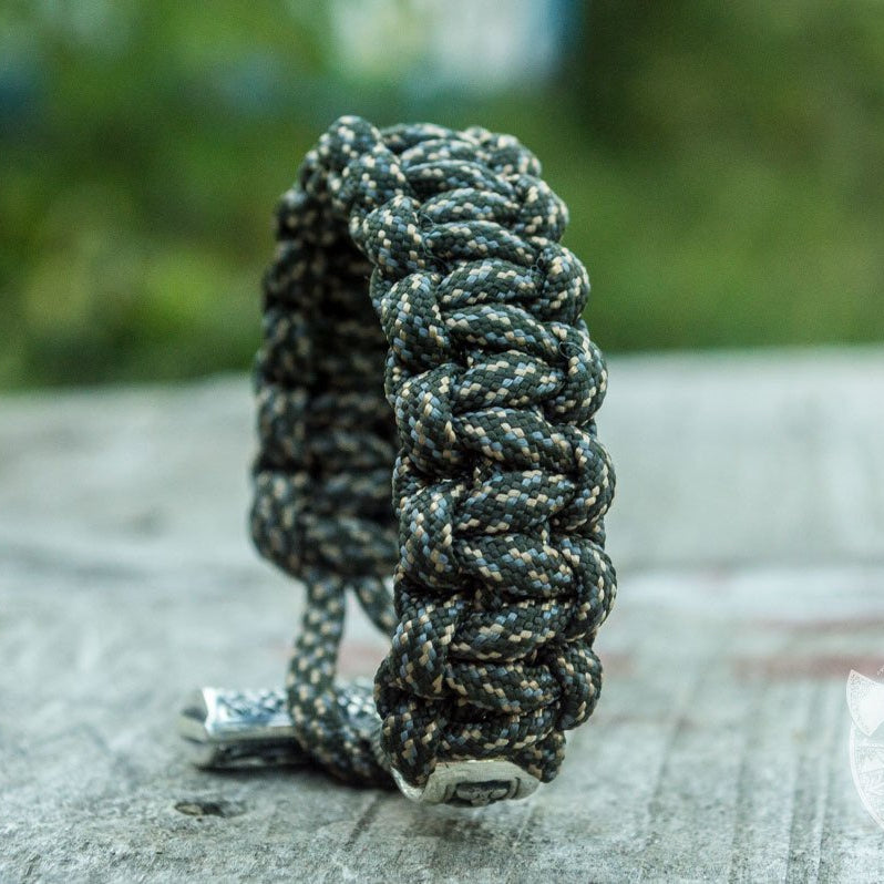 Thors Hammer with Olive Paracord 925 Sterling Silver Bracelet - VikingsBrand