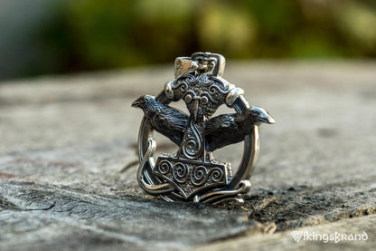 Thors Hammer with Ravens Vikings Pendant Sterling Silver Handcrafted Jewelry