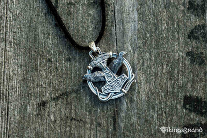 Thors Hammer with Ravens Vikings Pendant Sterling Silver Handcrafted Jewelry