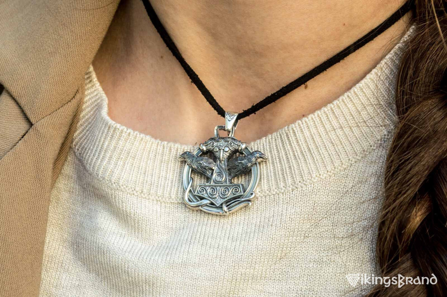 Thors Hammer with Ravens Vikings Pendant Sterling Silver Handcrafted Jewelry