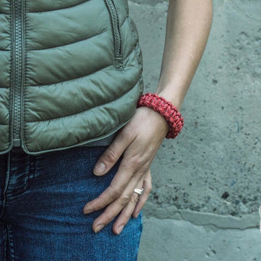 Thors Hammer with Red Paracord 925 Sterling Silver Bracelet - VikingsBrand