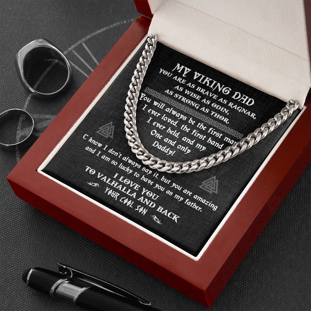 To My Viking Dad, Cuban Link Chain Necklace, Viking Gifts for Dad from Son