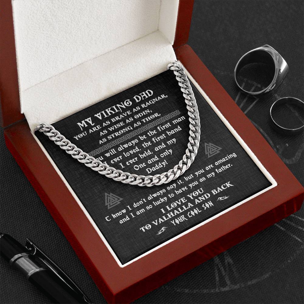 To My Viking Dad, Cuban Link Chain Necklace, Viking Gifts for Dad from Son