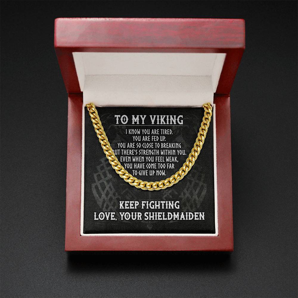 To My Viking, Viking Gifts for Men, Boyfriend, Husban, Cuban Link Chain Necklace