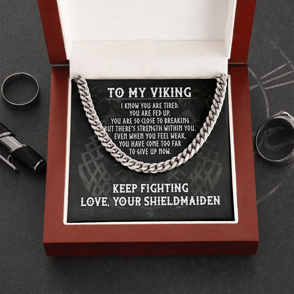 To My Viking, Viking Gifts for Men, Boyfriend, Husban, Cuban Link Chain Necklace