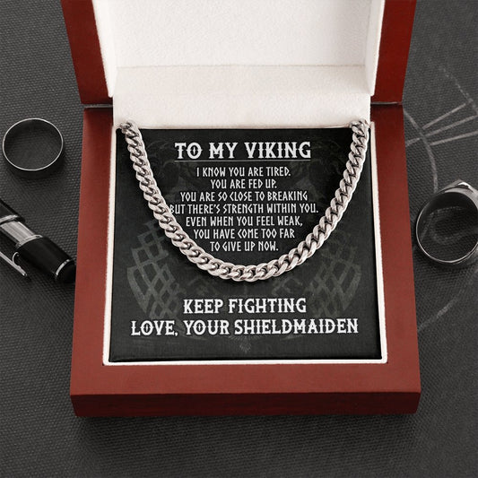 To My Viking, Viking Gifts for Men, Boyfriend, Husban, Cuban Link Chain Necklace