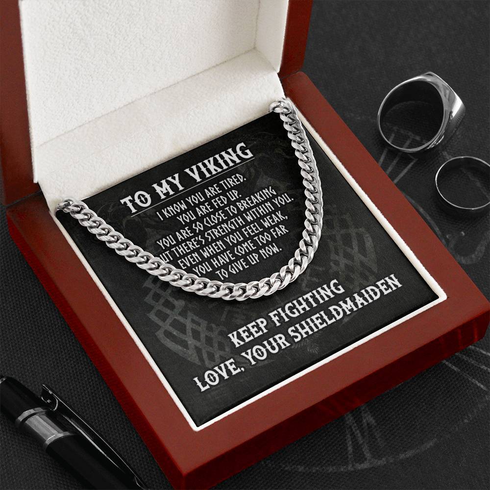 To My Viking, Viking Gifts for Men, Boyfriend, Husban, Cuban Link Chain Necklace