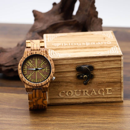 Torsten Viking Wooden Watch with Carved Vegvisir Viking Compass & Custom Engravings