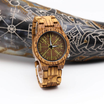 Torsten Viking Wooden Watch with Carved Vegvisir Viking Compass & Custom Engravings
