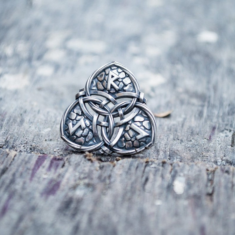 Triquetra Symbol and Runes 925 Sterling Silver Pendant - VikingsBrand