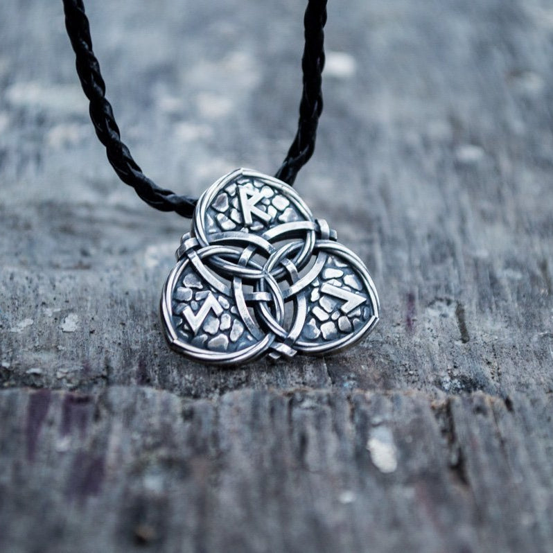 Triquetra Symbol and Runes 925 Sterling Silver Pendant - VikingsBrand