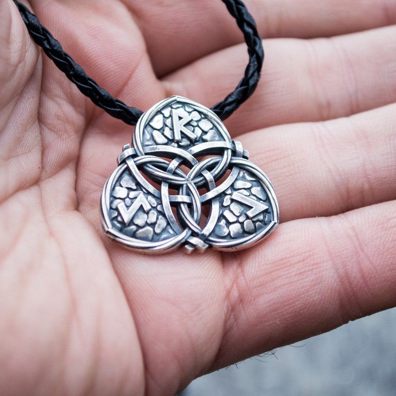 Triquetra Symbol and Runes 925 Sterling Silver Pendant - VikingsBrand