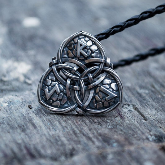 Triquetra Symbol and Runes 925 Sterling Silver Pendant - VikingsBrand