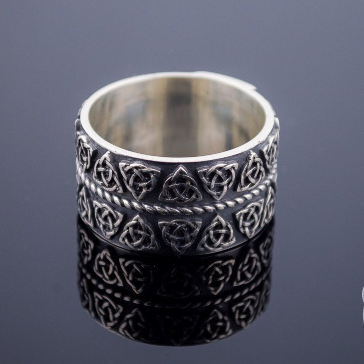 Triquetra Symbols 925 Sterling Silver Celtic Ring - VikingsBrand