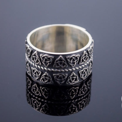 Triquetra Symbols 925 Sterling Silver Celtic Ring - VikingsBrand