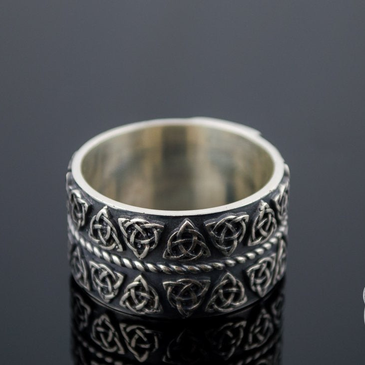 Triquetra Symbols 925 Sterling Silver Celtic Ring - VikingsBrand