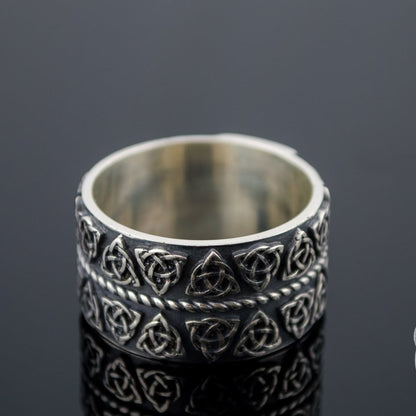 Triquetra Symbols 925 Sterling Silver Celtic Ring - VikingsBrand