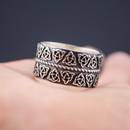 Triquetra Symbols 925 Sterling Silver Celtic Ring - VikingsBrand