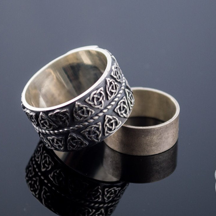 Triquetra Symbols 925 Sterling Silver Celtic Ring - VikingsBrand