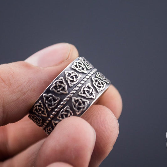 Triquetra Symbols 925 Sterling Silver Celtic Ring - VikingsBrand