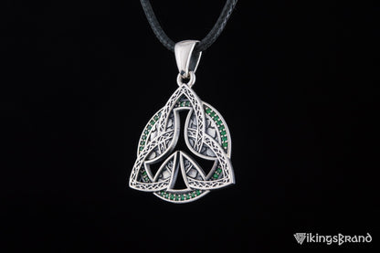Triquetra Viking Symbol Pendant with CZ Sterling Silver Celtic Jewelry