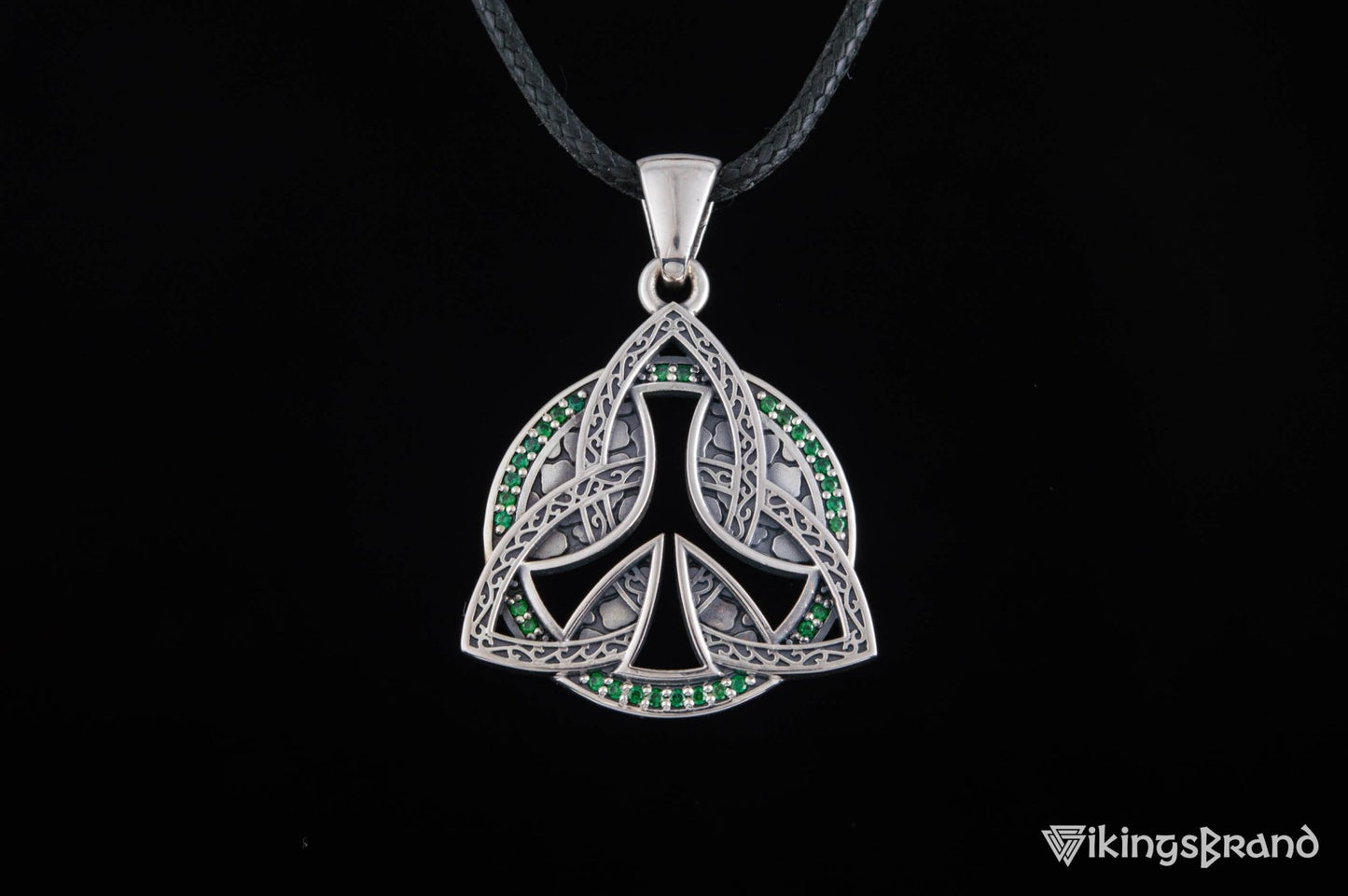 Triquetra Viking Symbol Pendant with CZ Sterling Silver Celtic Jewelry