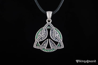 Triquetra Viking Symbol Pendant with CZ Sterling Silver Celtic Jewelry