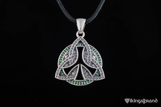 Triquetra Viking Symbol Pendant with CZ Sterling Silver Celtic Jewelry