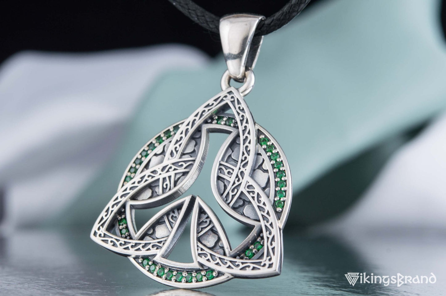 Triquetra Viking Symbol Pendant with CZ Sterling Silver Celtic Jewelry