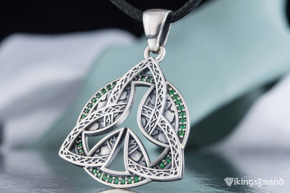 Triquetra Viking Symbol Pendant with CZ Sterling Silver Celtic Jewelry