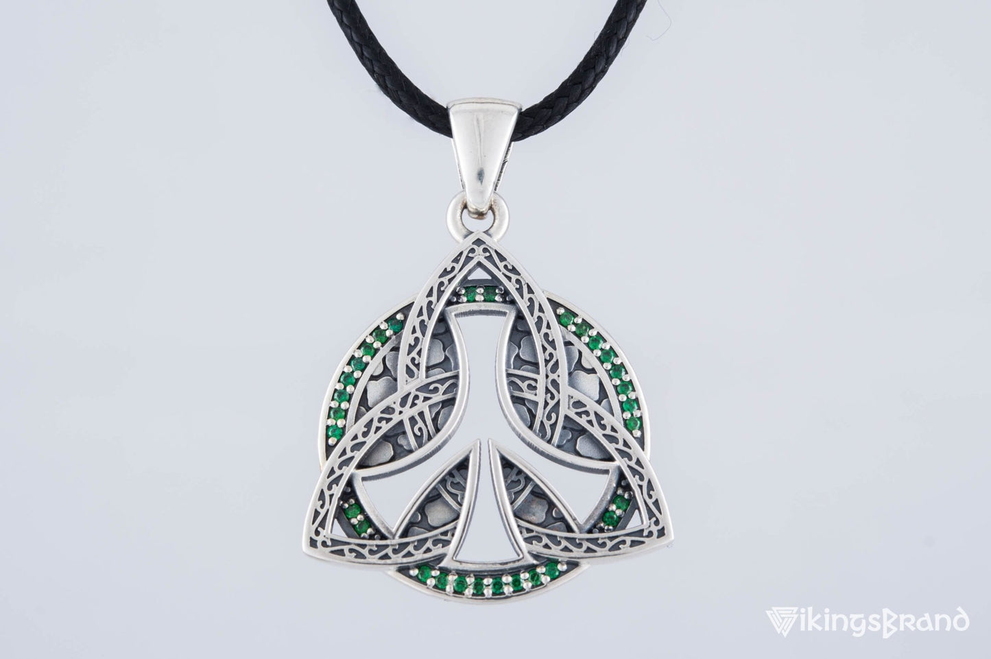 Triquetra Viking Symbol Pendant with CZ Sterling Silver Celtic Jewelry