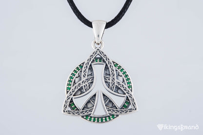 Triquetra Viking Symbol Pendant with CZ Sterling Silver Celtic Jewelry