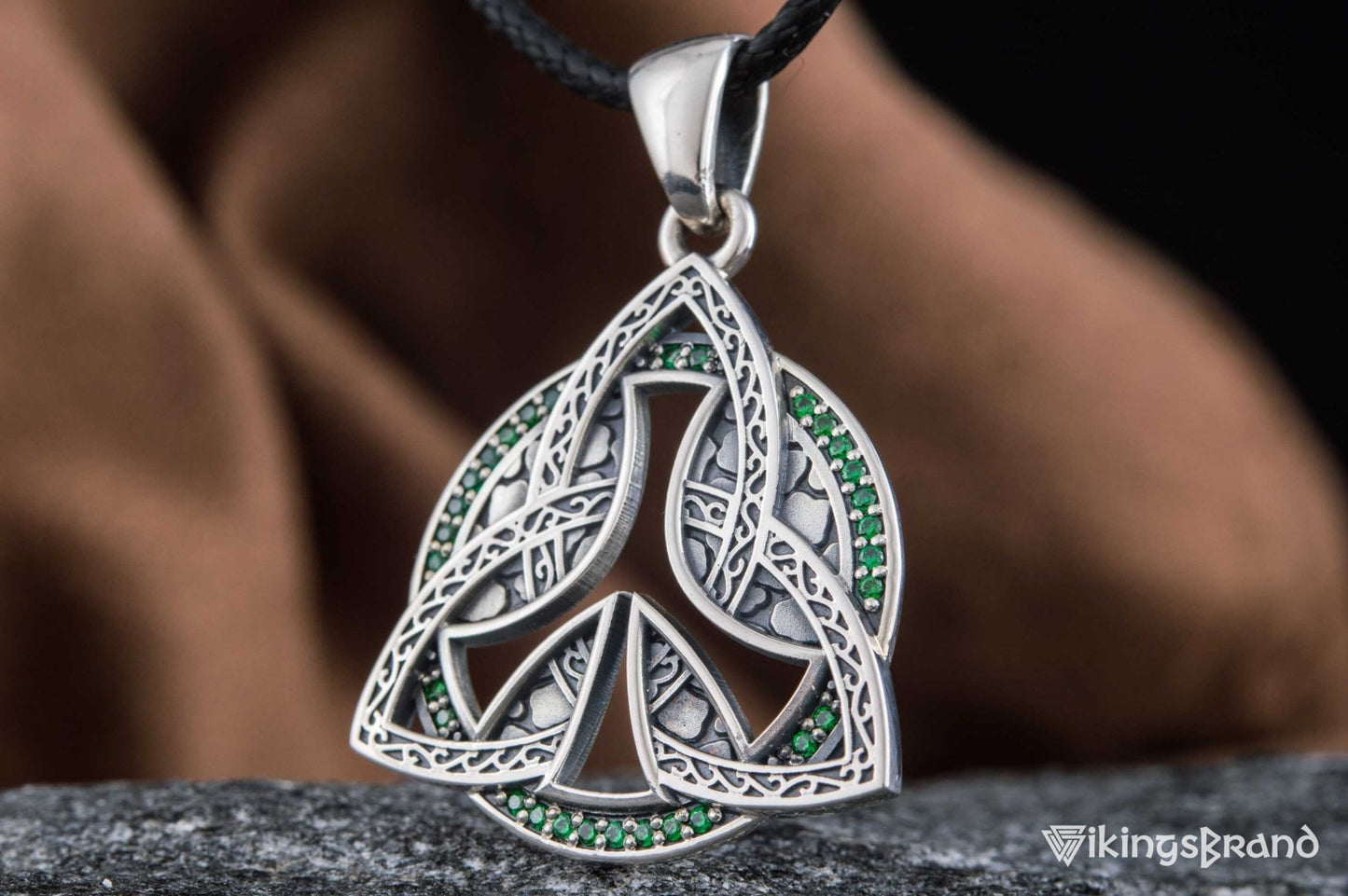 Triquetra Viking Symbol Pendant with CZ Sterling Silver Celtic Jewelry