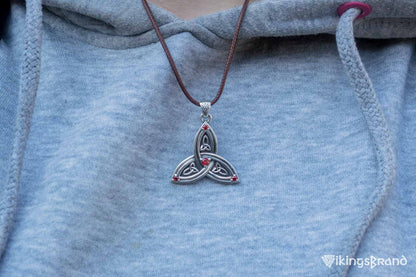 Triquetra Viking Symbol Pendant with Red Cubic Zirconia Sterling Silver Celtic Jewelry