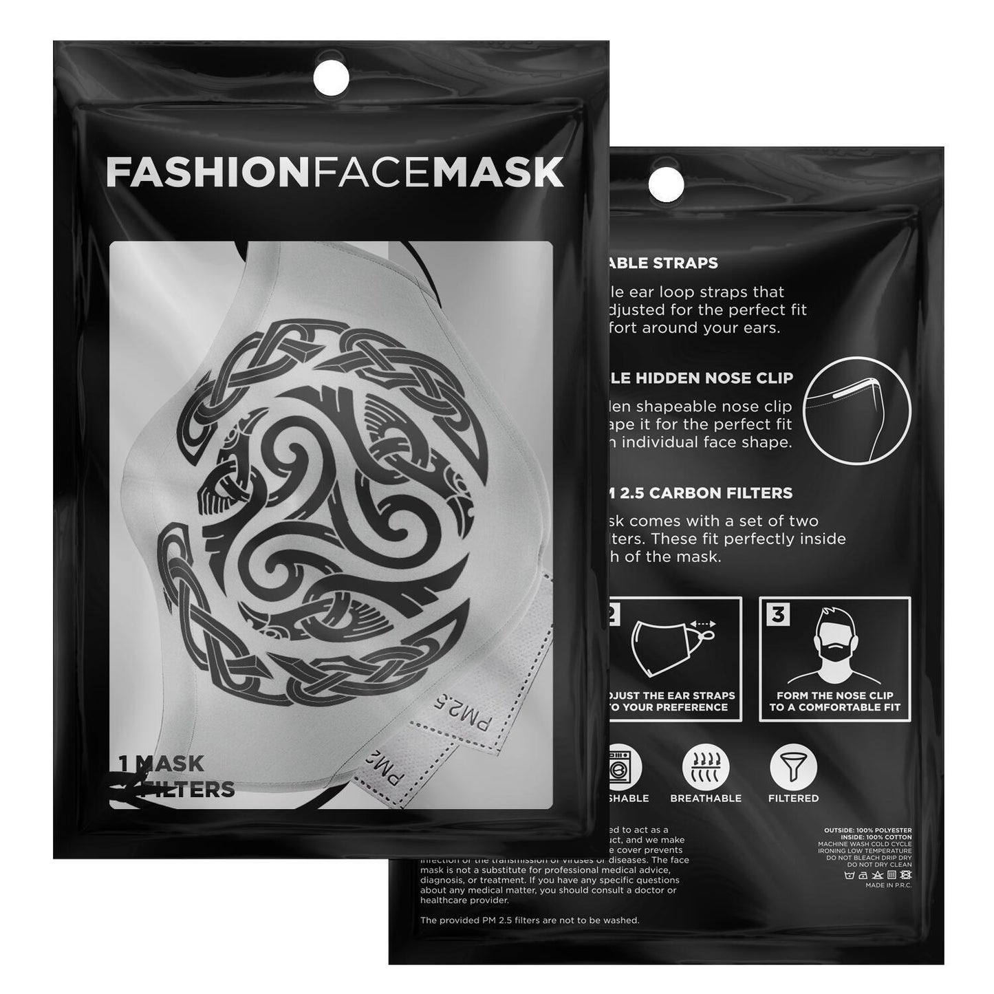 Triskele Black Ravens Viking Face Mask Cover