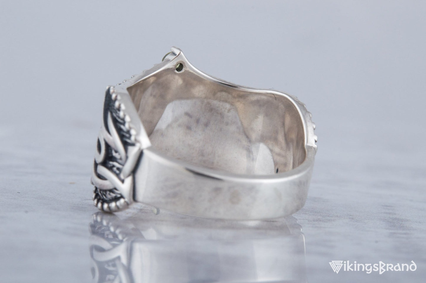 Triskelion Viking Symbol with Norse Ornament and CZ Sterling Silver Viking Ring
