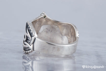 Triskelion Viking Symbol with Norse Ornament and CZ Sterling Silver Viking Ring