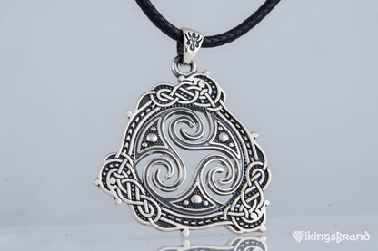 Triskelion Vikings Symbol Pendant with Ornament Sterling Silver Norse Jewelry