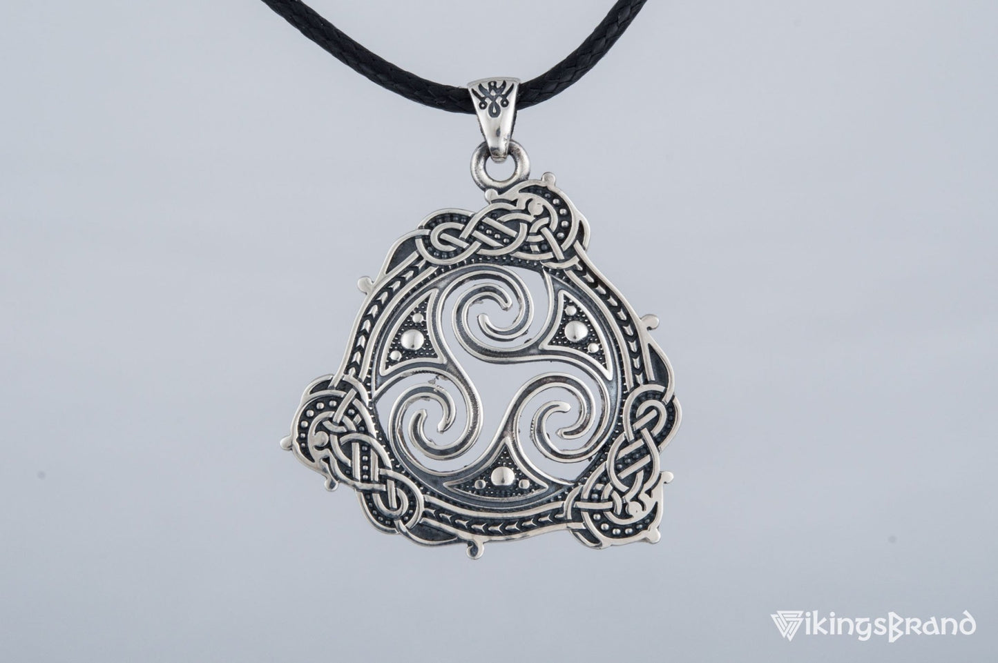Triskelion Vikings Symbol Pendant with Ornament Sterling Silver Norse Jewelry
