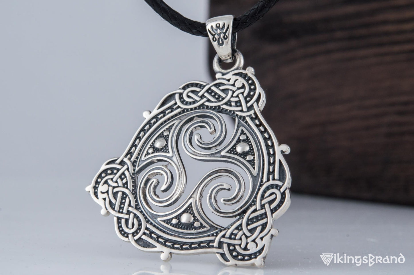 Triskelion Vikings Symbol Pendant with Ornament Sterling Silver Norse Jewelry